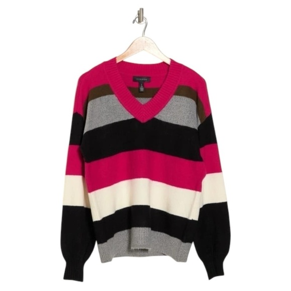 H by HALSTON Stripe V-neck Sweater in red white black gray SZ Small new - Picture 1 of 1